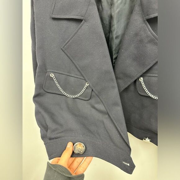 Ellen Tracy Black Bomber Jacket with Silver Accents - Picture 8 of 15